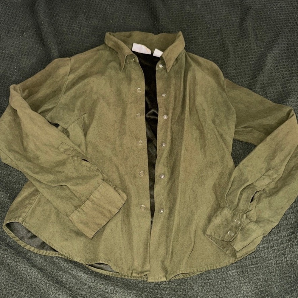 At Last Classics Olive Green Faux Suede Top